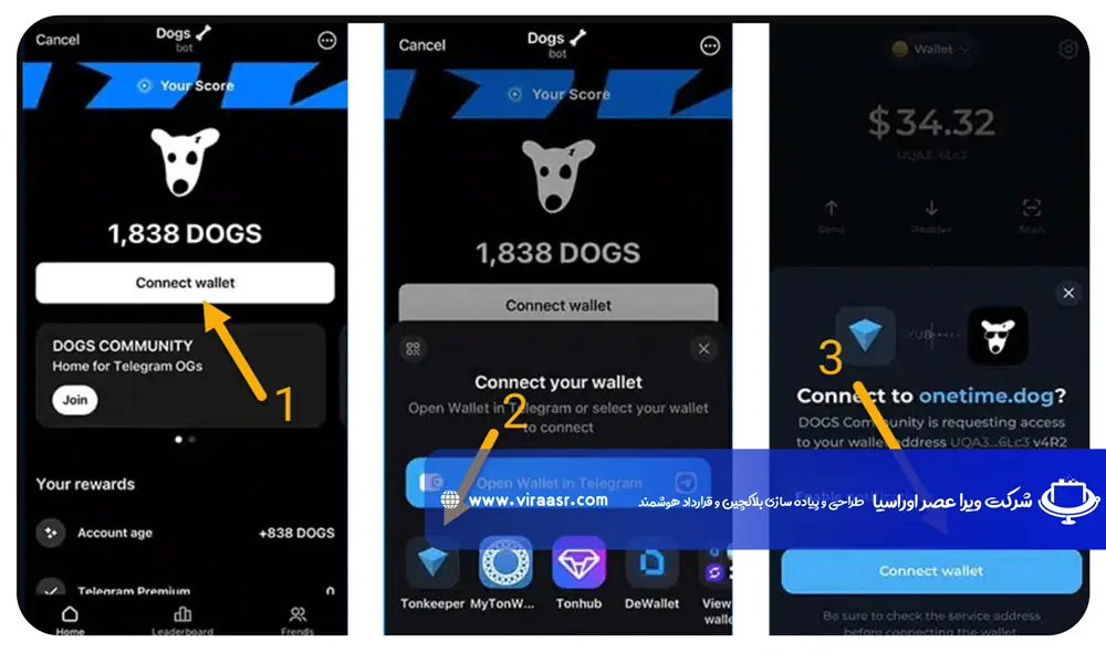 آموزش اتصال کیف پول به بازی داگز در تلگرام
